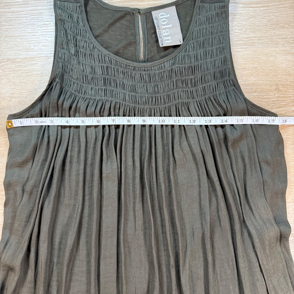Dolan Left Coast Smocked Trapeze Tank Dress Size Small Flowy Relaxed Chic Green - Picture 6 of 10